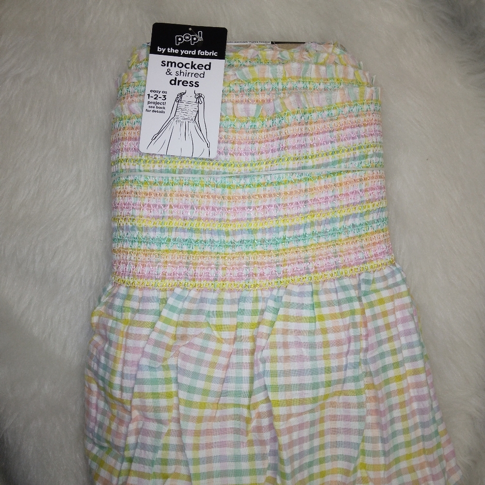 Pop Smocked Seersucker Pastel Gingham with 6 inches of Smocking. 8 Yard Bolt